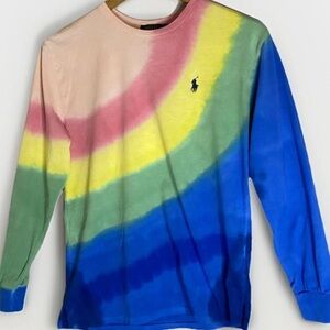 Polo Ralph Lauren Women’s Tie-Dye Long-Sleeve Top Pastel Rainbow Pride Size XS